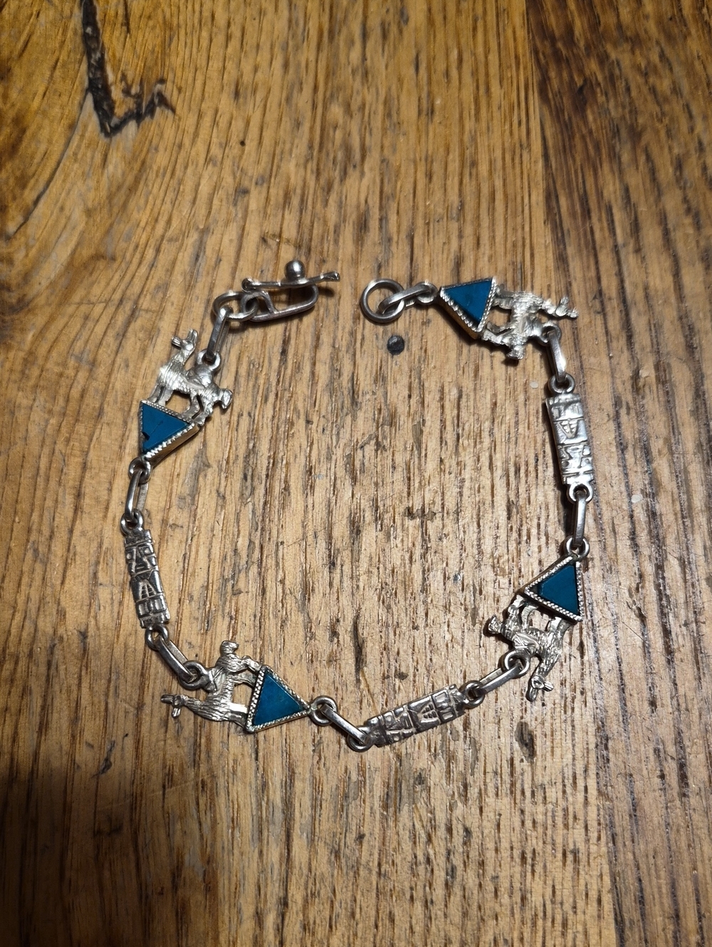 Sterling Silver Teal Pyramid & Camel Charm Bracelet